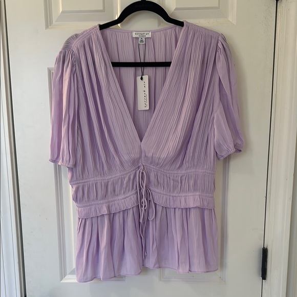 Current Air Tops - Current Air Lilac Tie Front Peplum Top Puff Sleeve